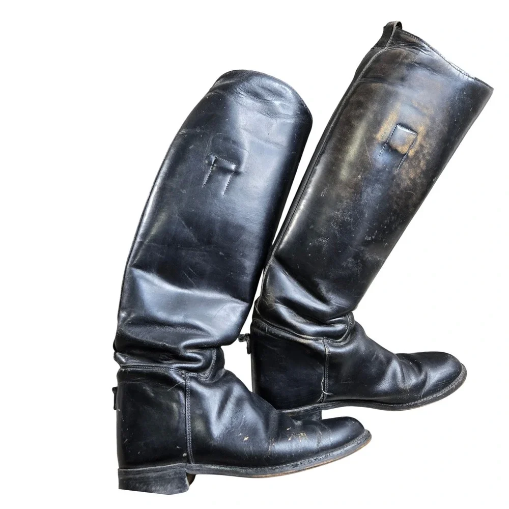 Dehner Custom Equestrian Riding Tall Boots Mens Black Leather Vintage Size 17